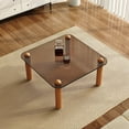 thumbnail image 2 of Square Coffee Table, Small Living Room Tempered Glass Table Top Side Table, 70x70x38cm Low Table Sitting On The Floor(Color:Walnut Legs+Teal Glass), 2 of 7