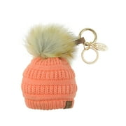 NYFASHION101® Pom Pom Beanie Key Chain Key Ring Handbag Tote Accessory - Peach