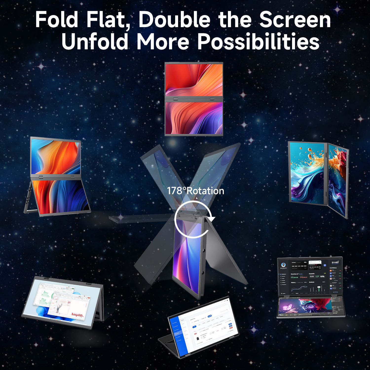 LUMIPIX Pro 15.6" Foldable Dual Screen Portable Monitor | Plug & Play for Wins/Android/Switch/Xbox/PS5 | FHD 1080P HDR Foldable Travel Display with HDMI/USB-C | Ideal for Gaming, Design, Of