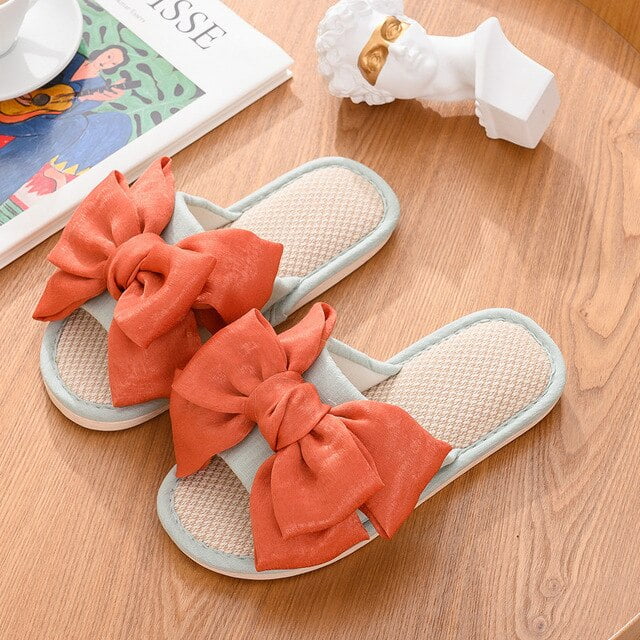 PIKADINGNIS Elegant House Women Hemp Slippers Big Silk Bow Upper Bedroom  Mute Non-slip Cotton Shoes Spring Summer Home Flax Ladies Slides -  Walmart.com