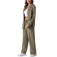 thumbnail image 4 of INSPIRE CHIC Women's 2 Piece Linen Set Button Down Shirt Drawstring Wide Leg Pants Casual Outfit XS Gray Green, 4 of 6