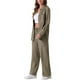 thumbnail image 4 of Conjunto de lino de 2 piezas para mujer INSPIRE CHIC, camisa de botones y pantalones de pierna ancha con cordón, atuendo casual en gris y verde, 4 of 6
