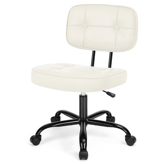edx Armless Office Chair with Wheels for Adults and Teens, Low Back Lumbar Support and Height Adjustment Office Desk Chair, Beige