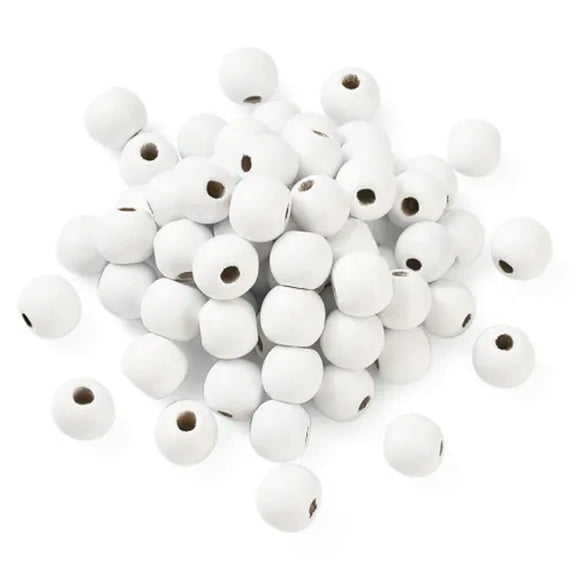 U8MO 200pc White Dyed Wood Beads Round Loose Spacer Bead Craft Jewelry Making 10~12mm-DIA:12mm