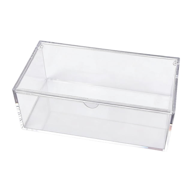 Caja de almacenamiento transparente con tapa abatible, organizador transparente para maquillaje y tocador, ideal para cafeterías.