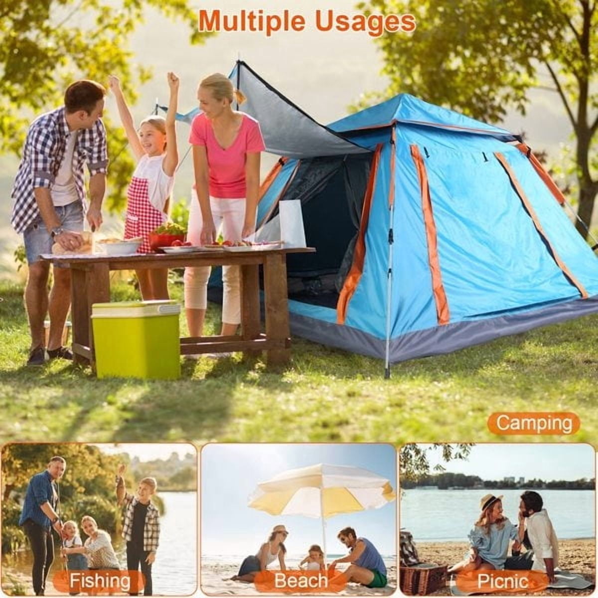 4-5 Person Camping Tent with Rainfly & Carry Bag, Easy Setup Dome Tent with Mesh Windows & Doors, Waterproof UV Protection Portable Family Tent for Camping Hiking Backpacking Travel, Blue