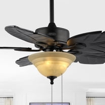 JONATHAN Y Poinciana 52" 3-Light Coastal Bohemian Iron/Wood Palm Leaf LED Ceiling Fan with Pull Chain, Black