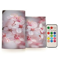 ALAZA Beautiful Cherry Flower Blooming 2 PCs LED Flickering Flameless Candles with Remote Timer Battery Operated Candle