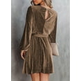 thumbnail image 4 of DOKOTOO Womens Velvet Cocktail Dress Lantern Sleeve Skater Dresses High Waist Party Dresses with Belt Fashion A-Line Dress, 4 of 8
