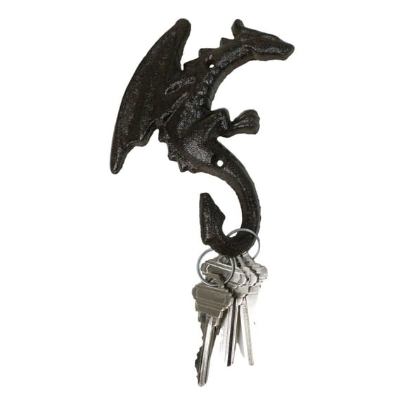 Set Of 2 Cast Iron Climbing Winged Sentinel Guardian Dragon Wall Hooks Sculpture