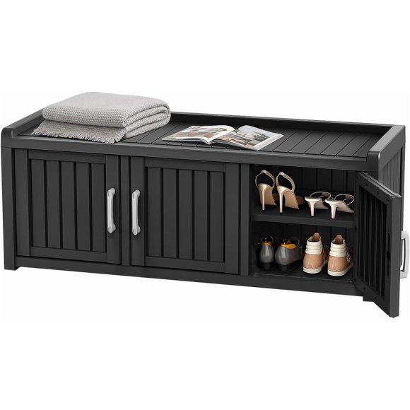 FICARTS Armoire à Chaussures avec Banc de Rangement, Imperméable et Résistante aux UV, 3 Portes, Tablettes Ajustables