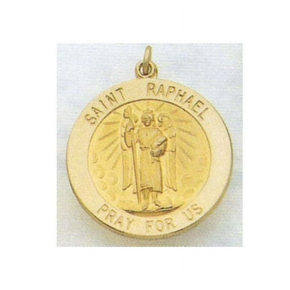 14K Gold Saint Raphael Religious Medal - Solid 14k Yellow Gold, Under 2/3" (15.0mm)