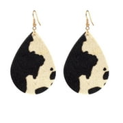Leather Cow Print Earring, Black and White, 1 3/4 X 3", Gold Hook