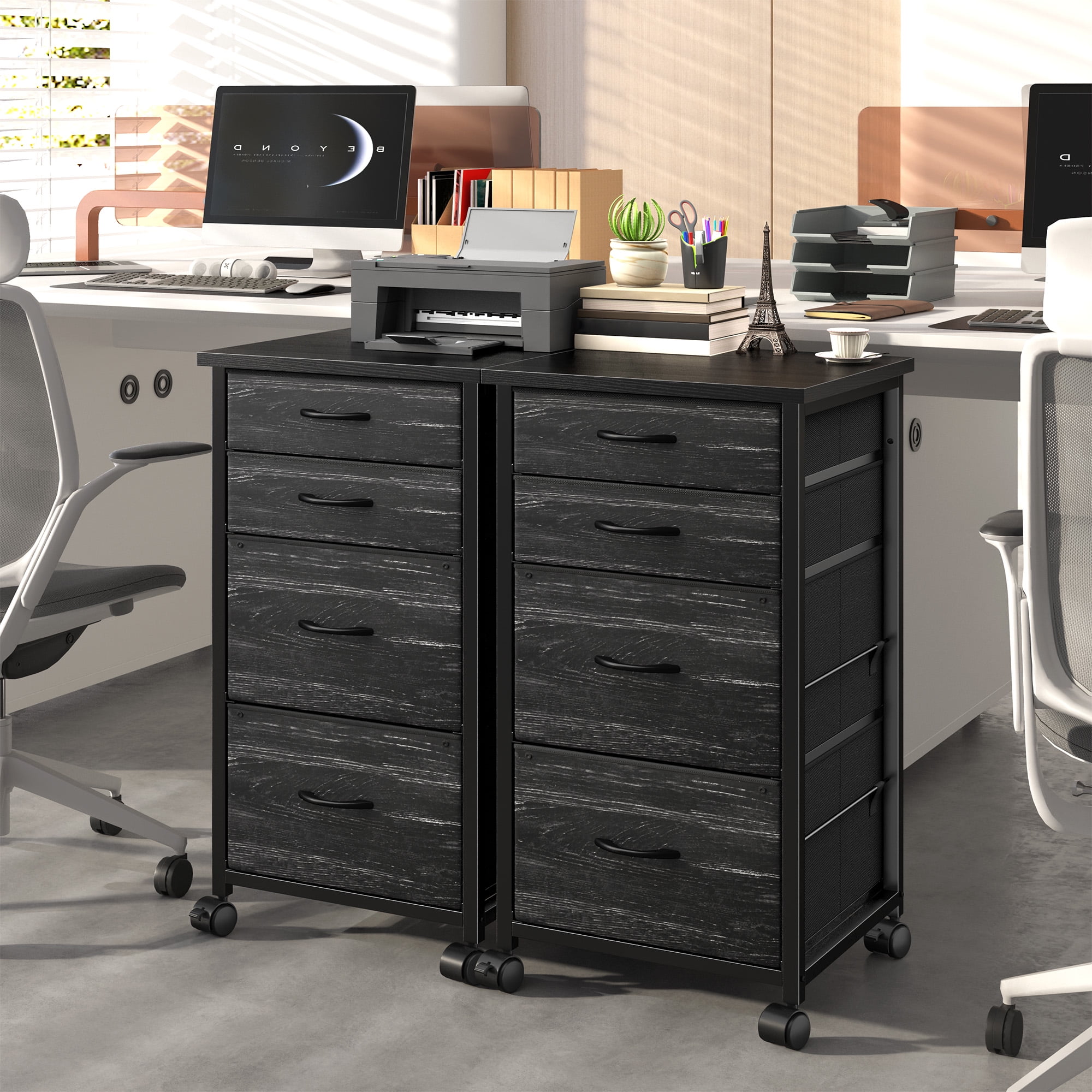 Romorgniz 4 Fabric Drawers Mobile File Cabinet Desk Table Cabinet Fits A4/Letter Size Printer Stand for Home Office，Black