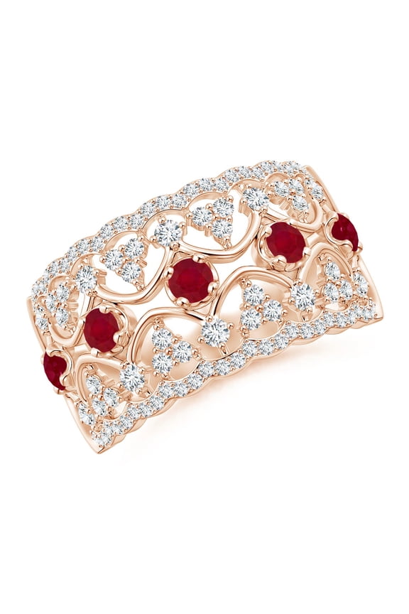 Natural Art Deco Inspired Ruby Broad Filigree Ring in 14K Rose Gold for Women (Size-2.6mm) | July Birthstone, Birthday, Anniversary, Jewelry Gift for Women | Natural Ruby Ring