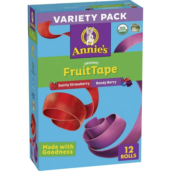 Annie's Organic Fruit Tape, CM31 Swirly Strawberry & Bendy Berry, Variety Pack, 12 Rolls