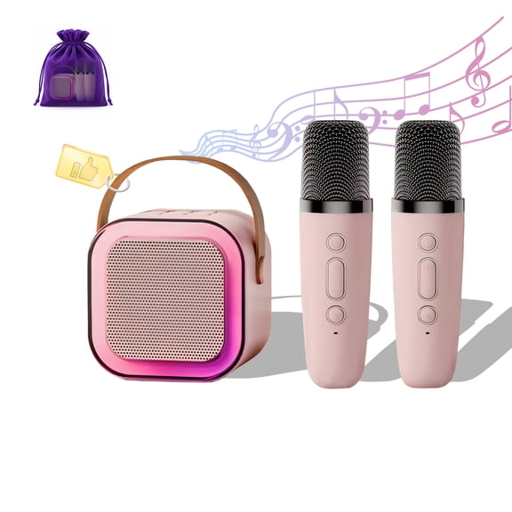 Portable Karaoke Machine for Kids & Teenagers - Mini Size with 2 Microphones, Karaoke Speaker & Bluetooth, Fun Kids Toys - Pink