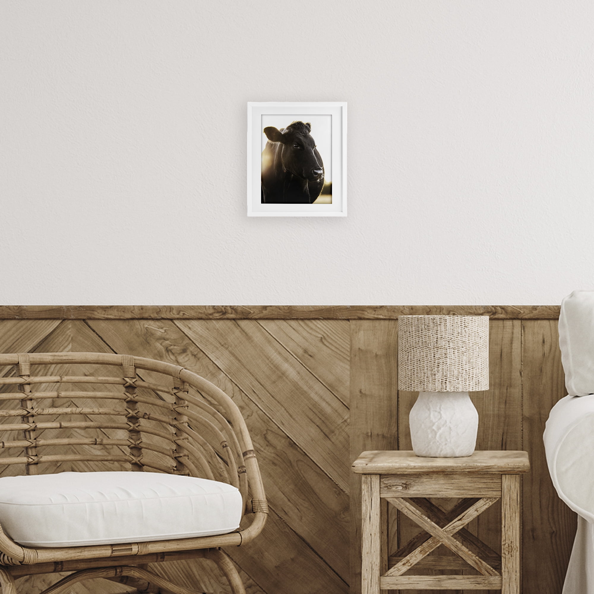 Stupell Industries Bessie The Cow Portrait White Framed Print Under Glass, design by Leah Straatsma