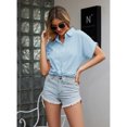 thumbnail image 4 of Camisa con cuello vuelto dobladillo suelto de algodón transpirable informal suave elegante elegante de manga corta para trabajo de oficina ANGGREK Otros, 4 of 5