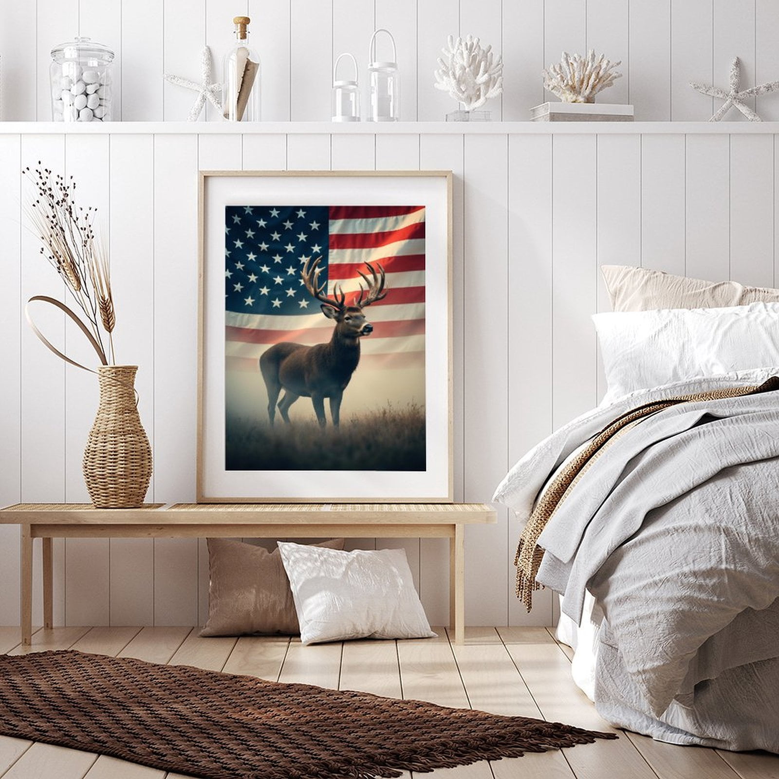 Diamond Art Kits for Adults - 5d Deer Majestic Against Flag Diamond Painting for Adults, Diamond Art for Adults Beginners, Diamond Painting Kits for Adults for Home Wall Decor