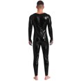 thumbnail image 5 of YONGHS Men's One Piece Shiny Metallic Patent Leather Jumpsuit Zentai Slim Fit Unitard Bodysuit Black 3XL, 5 of 6