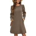 thumbnail image 2 of Robes d'Été pour Femmes 2025 Robe Longue en Tricot à Manches Bouffantes Col Rond Tunique Décontractée Maxi Robe Kaki TTG, 2 of 5
