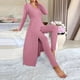 thumbnail image 5 of Pincandy Women's Solid Color Pajama Set - Crew Neck Long Sleeve Top & Pants, Casual & Comfortable for Homewear, 5 of 6