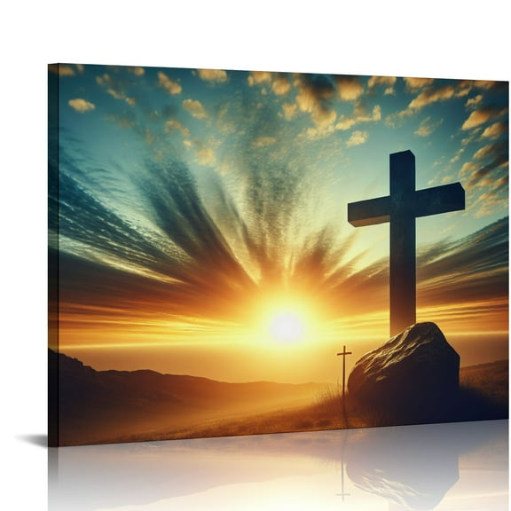 EastSmooth Cross on a Rock Wall Decor Religious Jesus Christ Spiritual Wall Art Picture Canvas Print Christian Poster Painting Framed Home Living Room Bedroom Decoration Ready to Hang