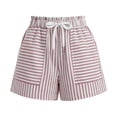 thumbnail image 5 of OIOLOYJM Shorts for Women Athletic Striped Loose Drawstring High Rise Wide Leg Beach Shorts Summer Lounge Vacation Smocked Short Pants with Pockets Red L, 5 of 6