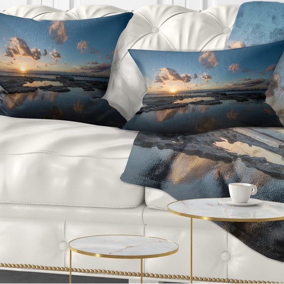 Designart Sunset at La Perhouse Beach - Seascape Throw Pillow - 12x20