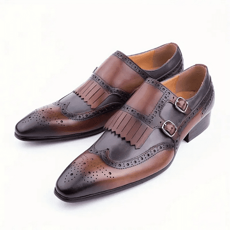 Men Genuine Leather Oxford Shoes Vintage Style Double Monk Strap Buckle Top Grain Leather Upper Wedding Business Formal Occasions