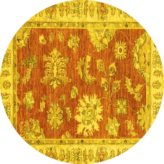 Ahgly Company Machine Washable Indoor Round Oriental Yellow Modern Area Rugs, 6' Round