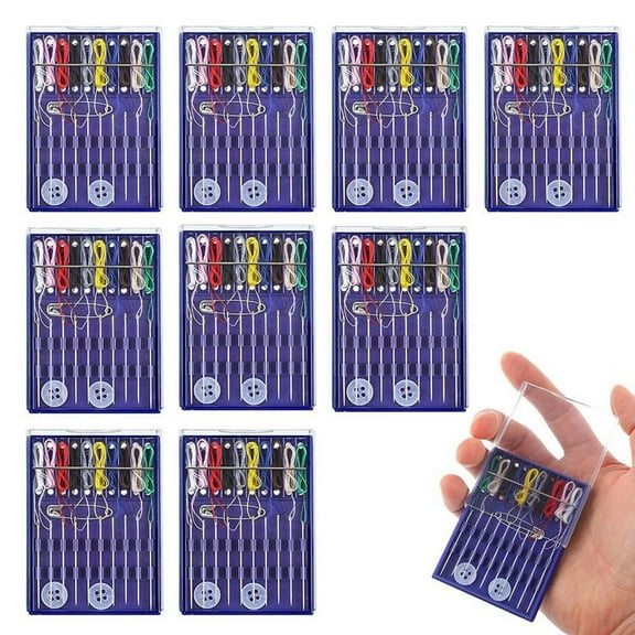 10 Boxes Mini Sewing Kit, Quick Fix Kit Small Travel Pre Threaded Needle with Pin Button New
