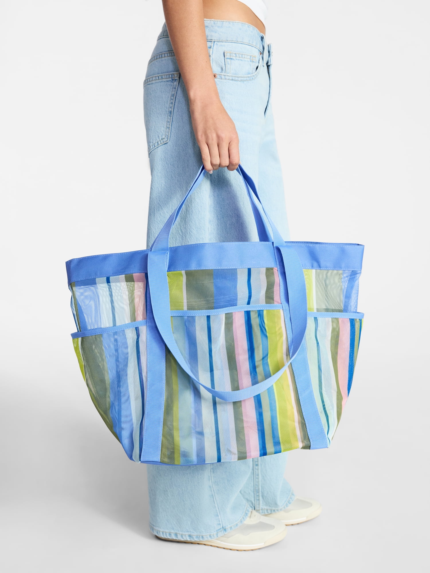 No Boundaries Women's Mesh Tote Bag, Multicolor Stripe