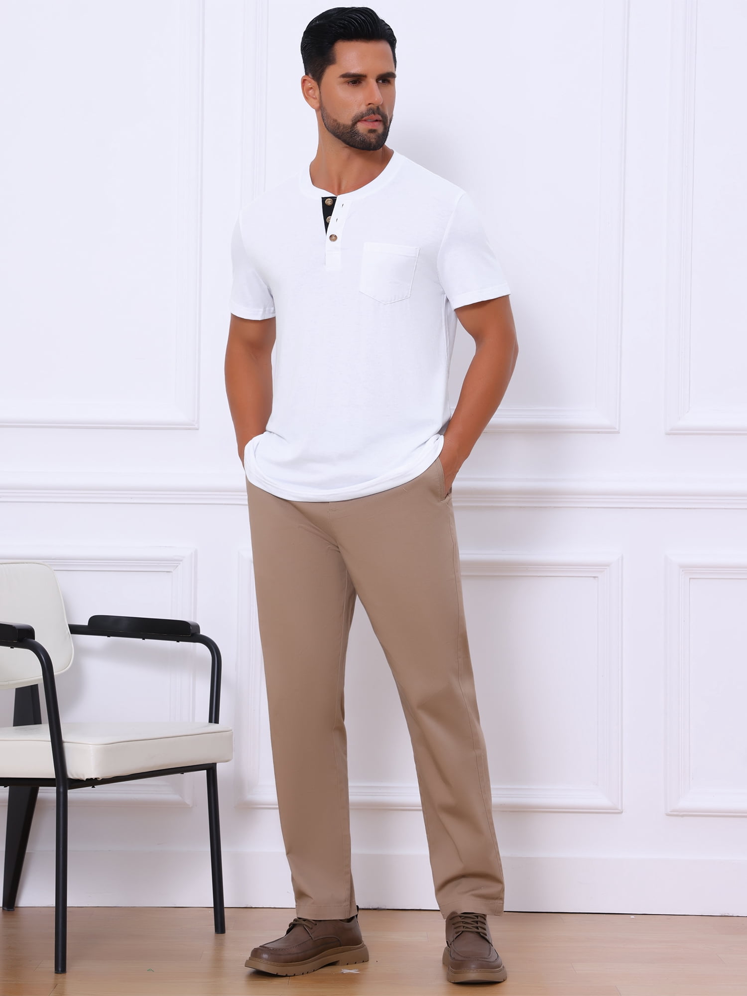 DARING DIVA Men's Casual Summer Short Sleeves Button Henley Basic Tee 2XL White