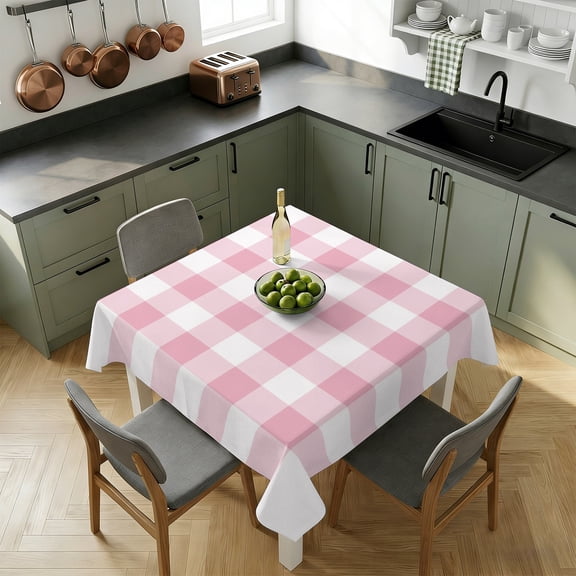 Square Tablecloth-54x54in,Minimalist Pink White Plaid Waterproof Table Cloth Kitchen Dining Tables Cover for Indoor Outdoor Wedding Holiday Party,Classic Geometric Grid