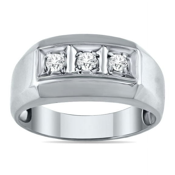 SZUL 1/4 Carat TW Men's Three Stone Round Diamond Ring in 10K White Gold (J-K-L Color, I2-I3 Clarity)