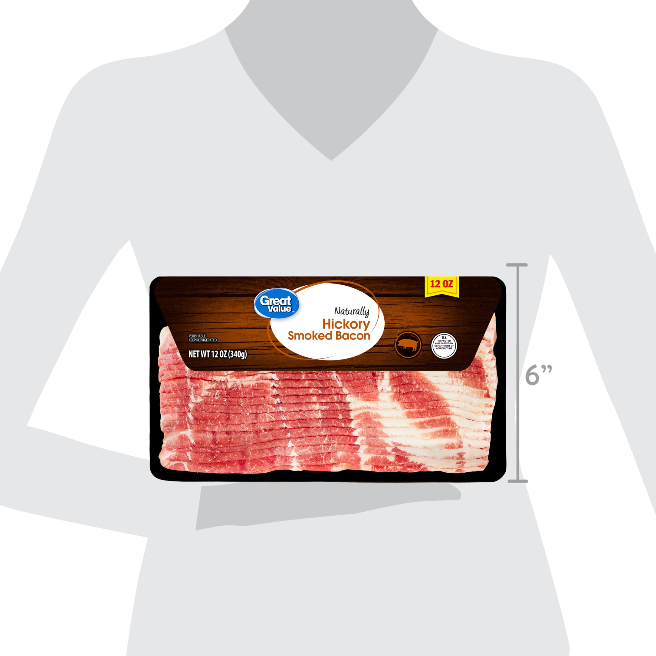 Great Value Naturally Hickory Smoked Sliced Bacon, 12 oz