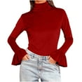 thumbnail image 5 of Hfnxid Womens Turtleneck Velvet Shirt Women Long Bell Sleeve Shirts 2026 Spring Tight Slim Fit High-necked Work T-Shirt Blouse, 5 of 8