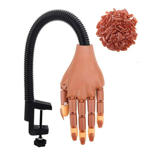 Mano de práctica para uñas acrílicas con puntas de uñas, las uñas no se caerán fácilmente, manos flexibles para practicar uñas, manos falsas para practicar uñas postizas, marrón
