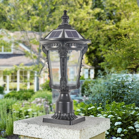 Solar Post Lights 18.5'' H Aluminum Solar Lamp Post Light, White light (6500-7000K), warm light (2900-3200K) LED Pole Lights Outdoor for Pathway Pillar Yard Patio, Remote Control
