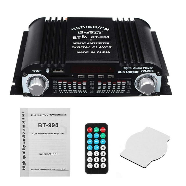 BT-998 Hifi Audio Home Digital Amplifiers Car Audio Bass Power Bluetooth Amplifier FM USB SD Radio For Subwoofer Speakers DC12V ,Bluetooth 5.0
