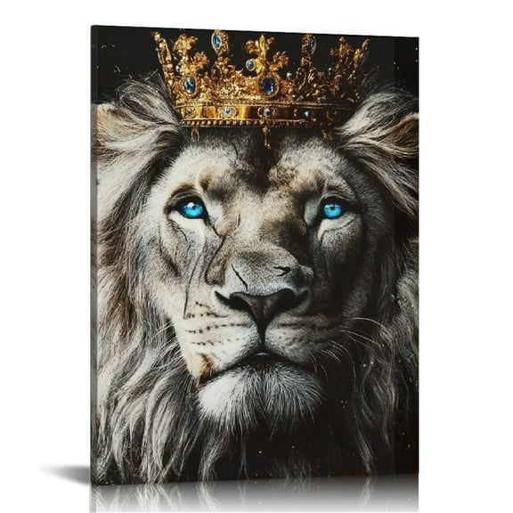 ZFLMY Lion Crown Blue Eye Ready to Hang Canvas Prints Wall Art Home Decor Living Room Bathroom Bedroom Office 12x16in