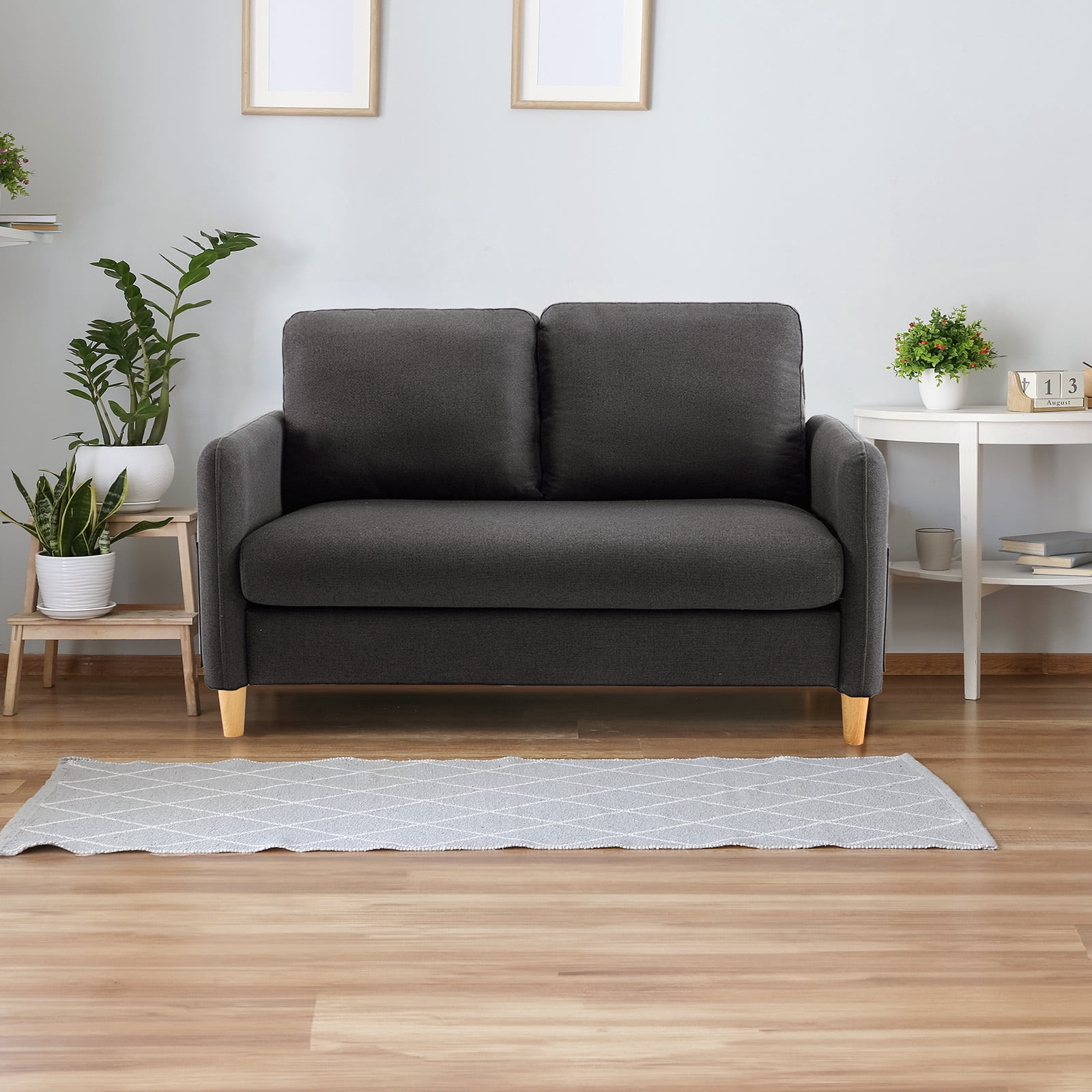 Ktaxon Loveseat Sofa with Side Bags 47" 2-Seat Small Couch with Wood Legs for Living Room Bed Room Black