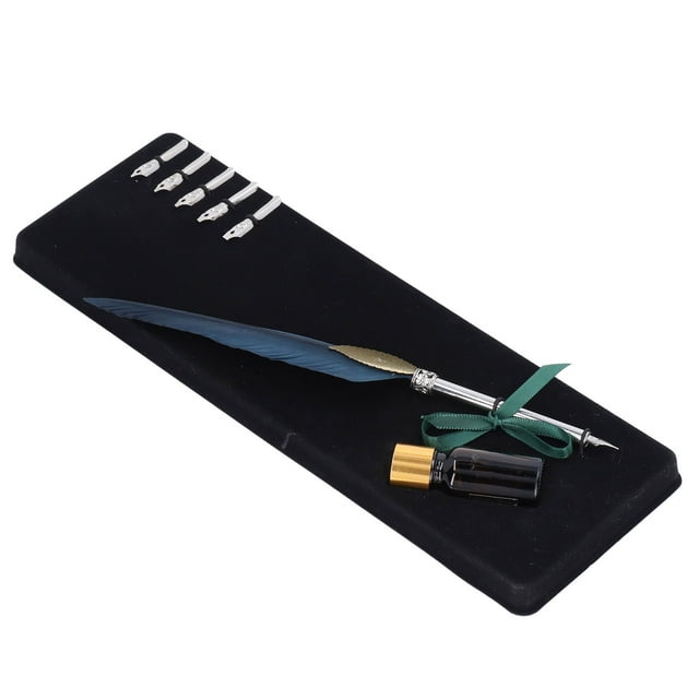Juego de pluma de pluma exquisita diseño de pluma estilo Retro hueco pluma de caligrafía con botella de tinta vacía punta de Metal SP101033 azul marino