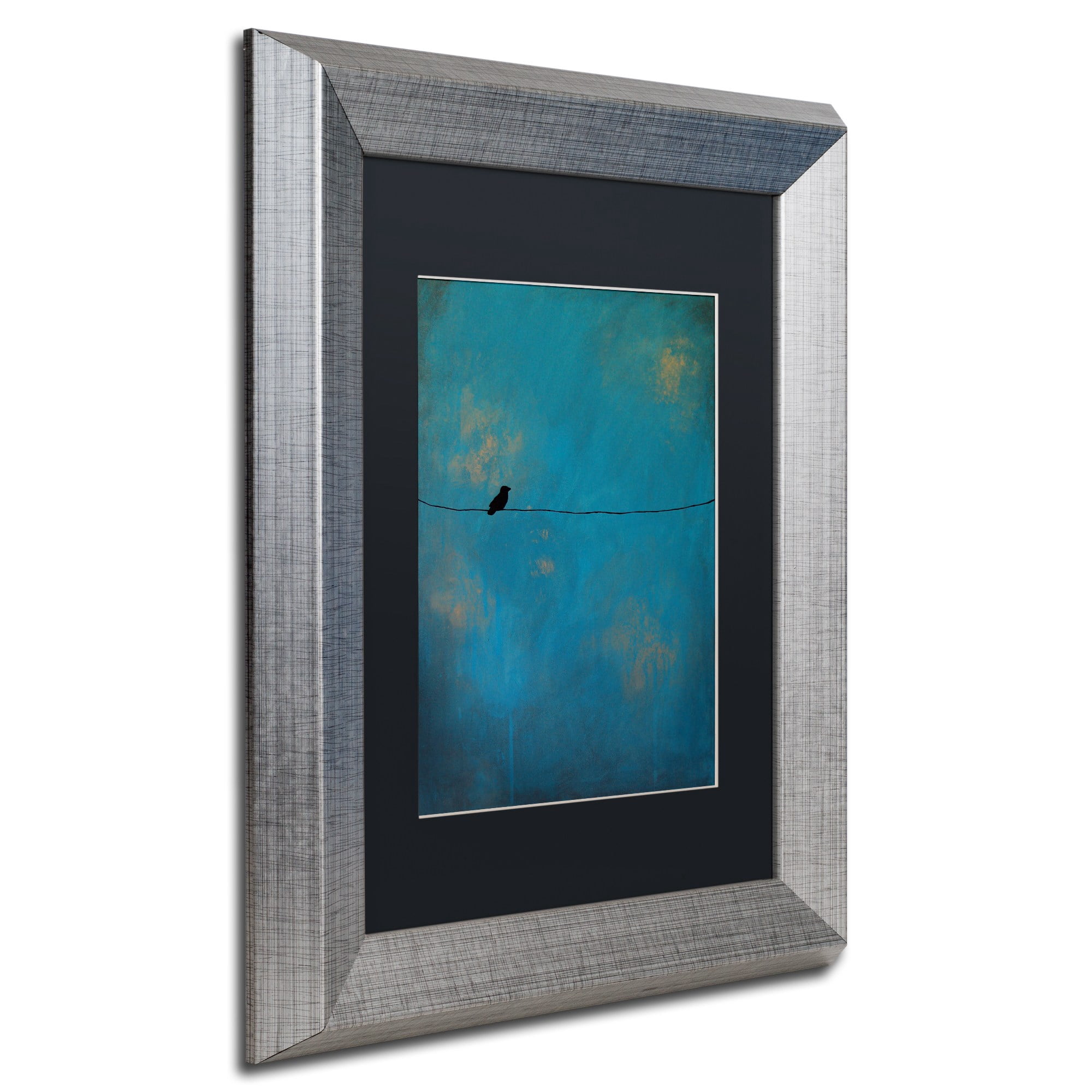 Trademark Fine Art "Lone Bird Blue" Canvas Art by Nicole Dietz Black Matte, Silver Frame