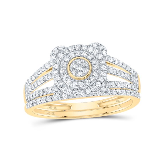 10kt Yellow Gold 1/2 Cttw Natural Diamond Round Double Halo Wedding Engagement Anniversary Bridal Set, Women Size: 5-9