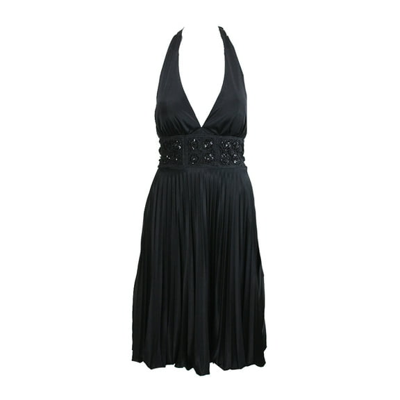 Betsy Adam Black Empire Waist Halter Pleated Blouson Dress 6