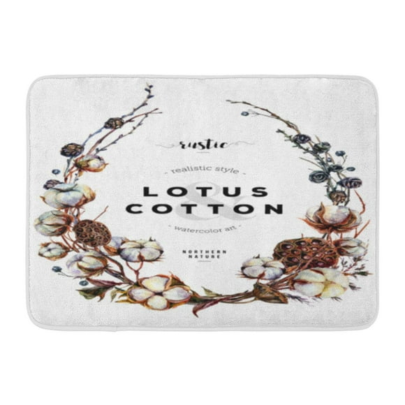 YUSDECOR Watercolor Oval Wreath Made of Cotton Plant Bolls Larch Branches with Cones and Dry Lotus Pods Floral Rug Doormat Bath Mat 23.6x15.7 inch