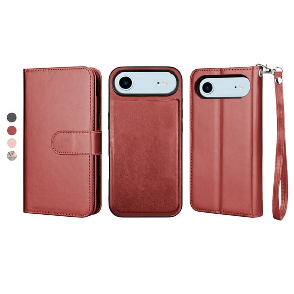 Hisdou For Apple iPhone Air Wallet,[9 Card Slots][PU Leather] Detachable Magnetic Wallet Shockproof Phone Case With Card Holder Lanyard Stand Flip For iPhone Air 2025 6.5" -Red
